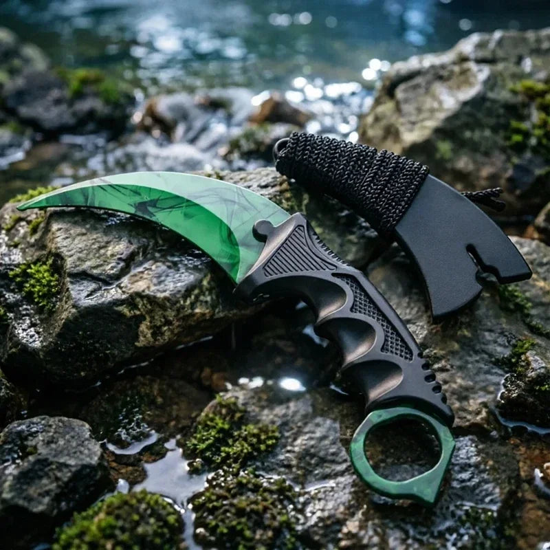 Unsharpened Safety Karambit Gift Knife Toy No Sharp Blade Cosplay Prop Plastic Training Knife for Role Play Game Collection