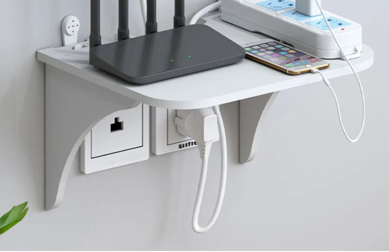 Wall Mount Floating Shelf with Hook Router Camera Power Strip Projector Set Top Box Hanging Storage Holder Home Office Organizer