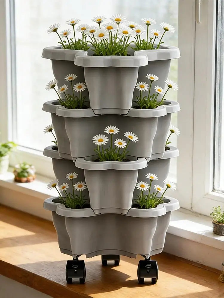 4/5 Tiers Flowerpot Vertical Tower, Stackable Flowerpot Multi-Layer Plastic Flower Pot for Garden Strawberry Tarts Potato Tarts