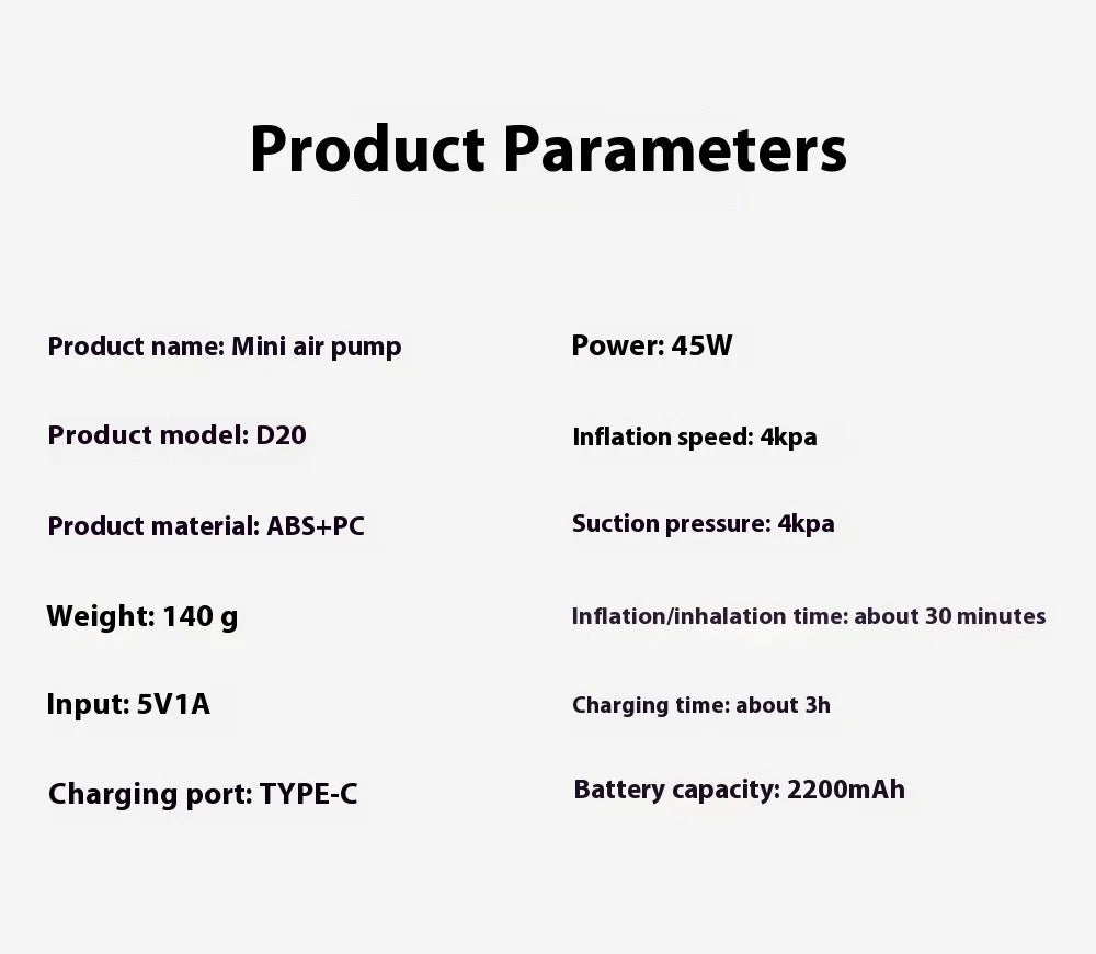 Mini Air Pump Portable Electric Inflator Pump for Air Mattresses Inflate Deflate Beds Swimming Ring Outdoor Camping Pump