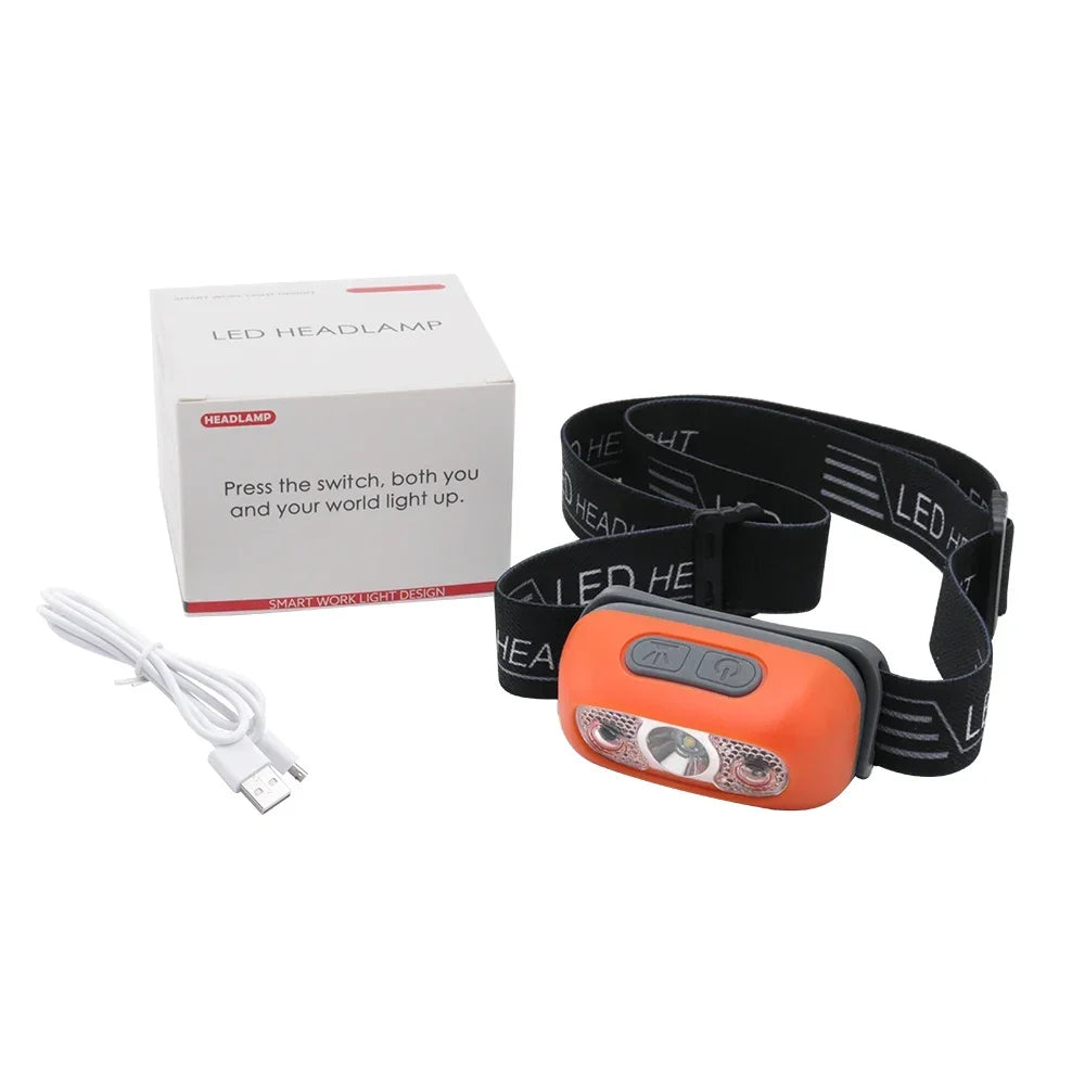 Mini LED Headlamp USB Rechargeable Headlight Wave Sensor Head Flashlight Outdoor Houshold Lamp for Camping Hiking Emergency Fish