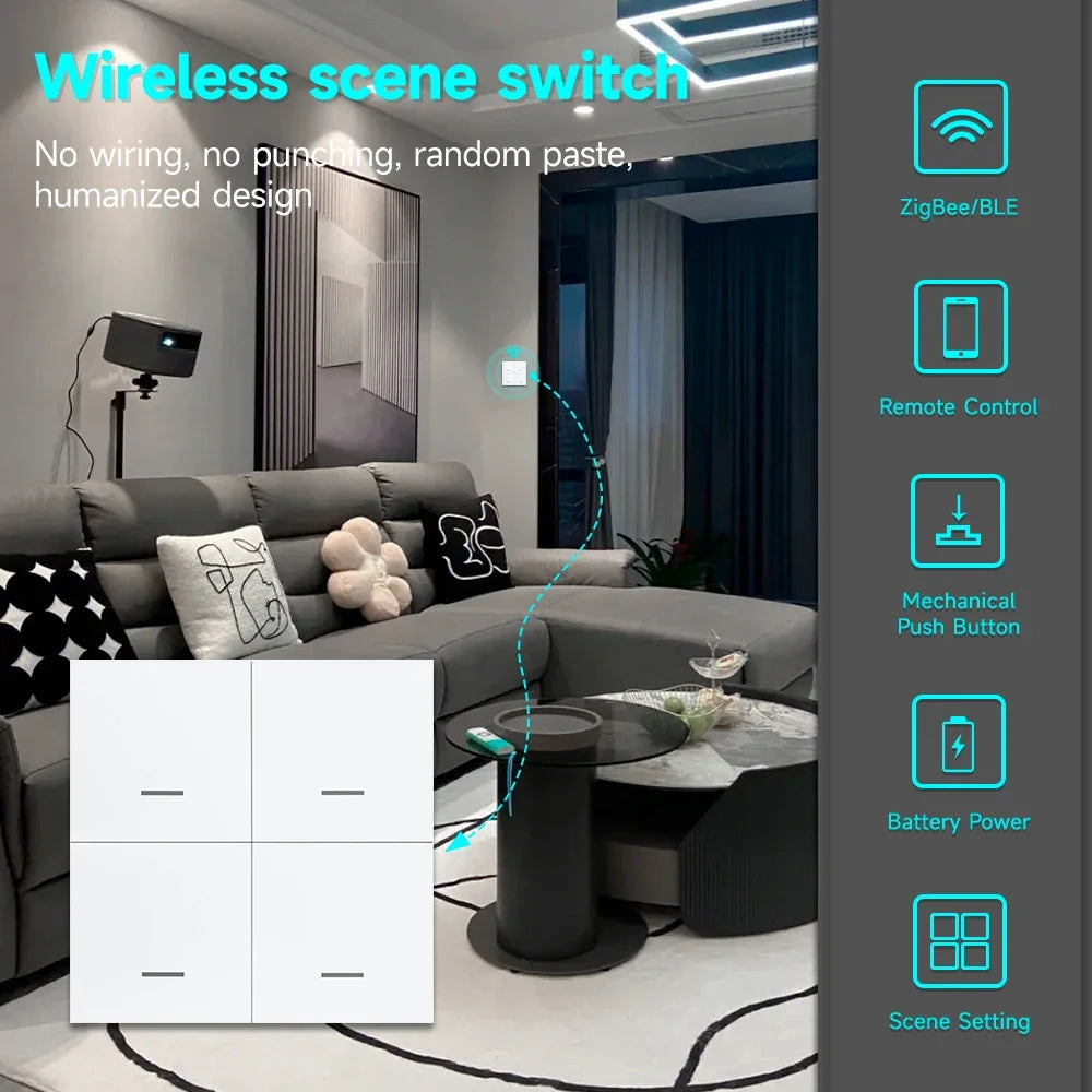4/3/2/1Gang Tuya Zigbee 3.0 Smart Scene Button Switch Smart Home Wireless Push Remote Controller Battery Powered Devices Linkage