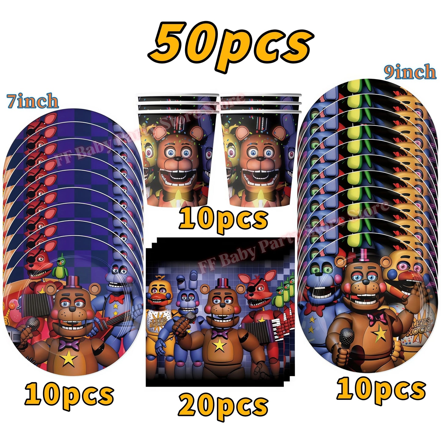 Five Nights Bear Birthday Party Decorations Plate Cup Backdrop Freddyed Balloon for Kids Party Favors FNAFs Event Supplies Gifts
