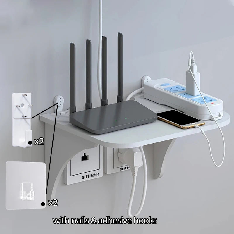 Wall Mount Floating Shelf with Hook Router Camera Power Strip Projector Set Top Box Hanging Storage Holder Home Office Organizer