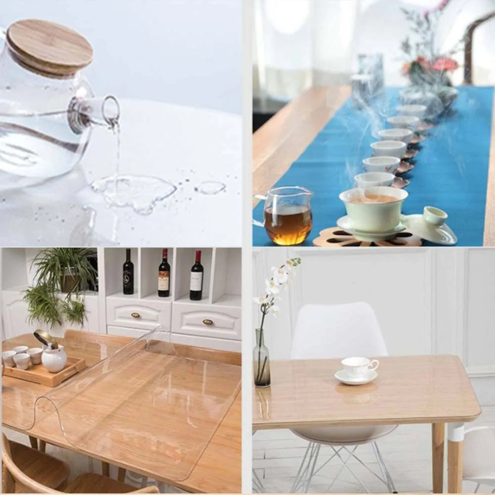 1pcs Soft Glass Table Mat 2mm PVC Transparent Tablecloth Waterproof Rectangular Table Cover Pad Kitchen Oil-Proof Table Mat