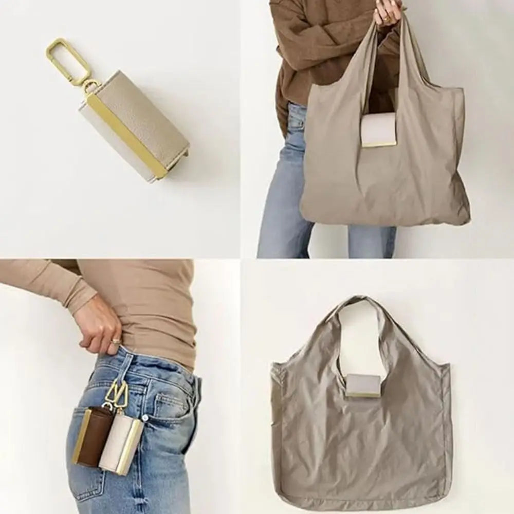 Mini Keychain Tote Bag Foldable with Key Ring Supermarket Eco-Friendly Bag Large Capacity Reusable Shopping Bag