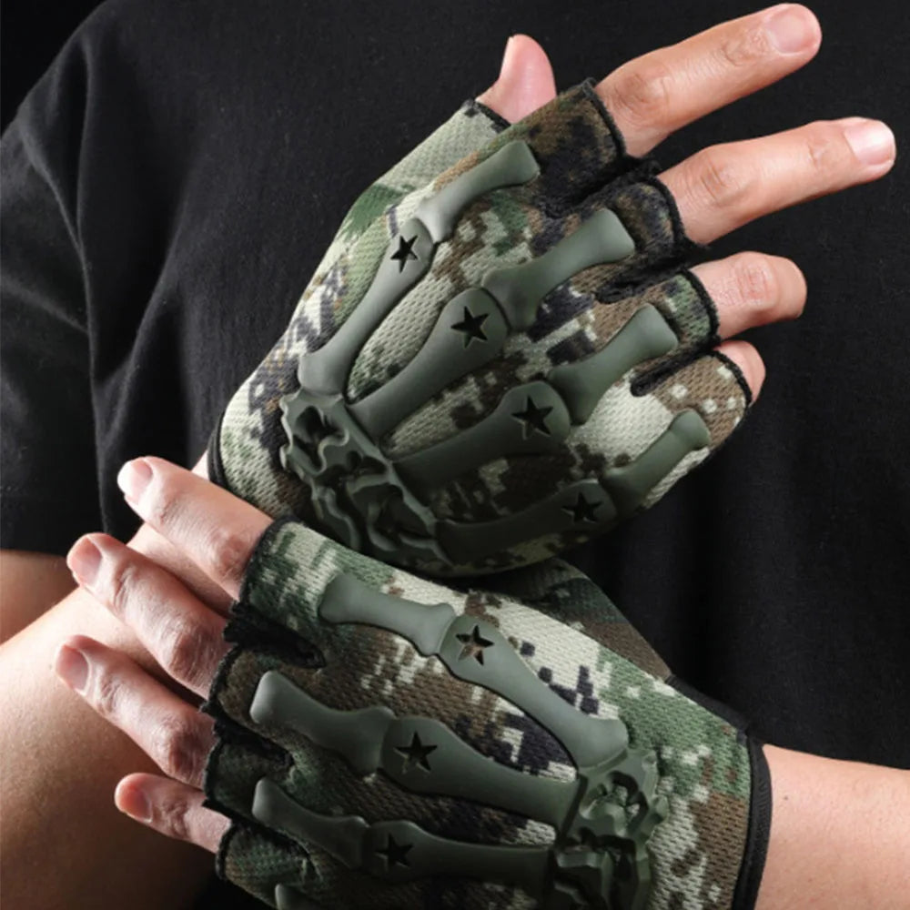 Tactical Riding Fingerless Gloves Non-slip Half Finger Gloves for Motorcycle Cycling Climbing Hiking Hunting Outdoor Sports
