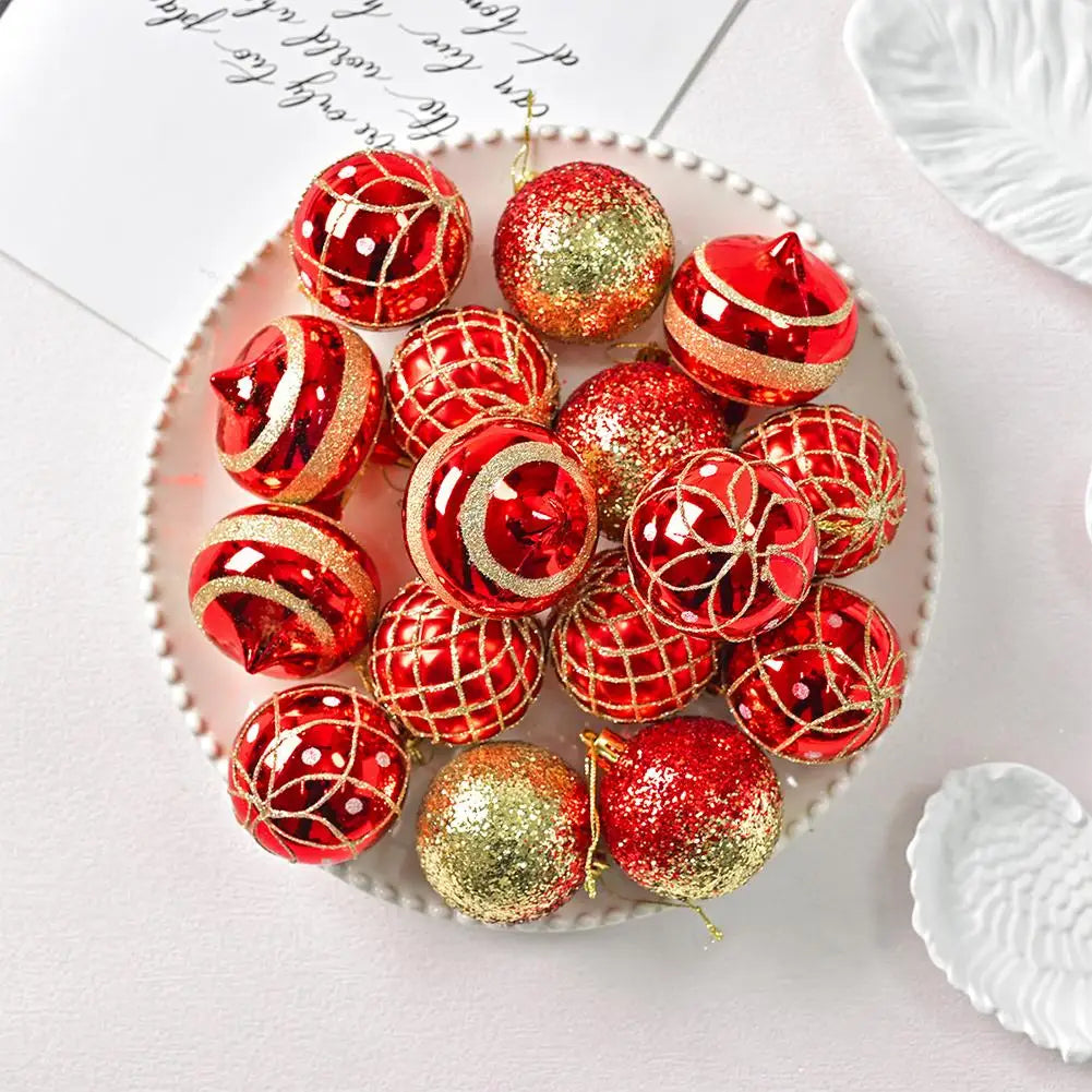 16PCs/Box 6cm Shiny Glitter Christmas Ball Ornaments Shatterproof Christmas Tree Hanging Ornaments Pendants Party Decorations