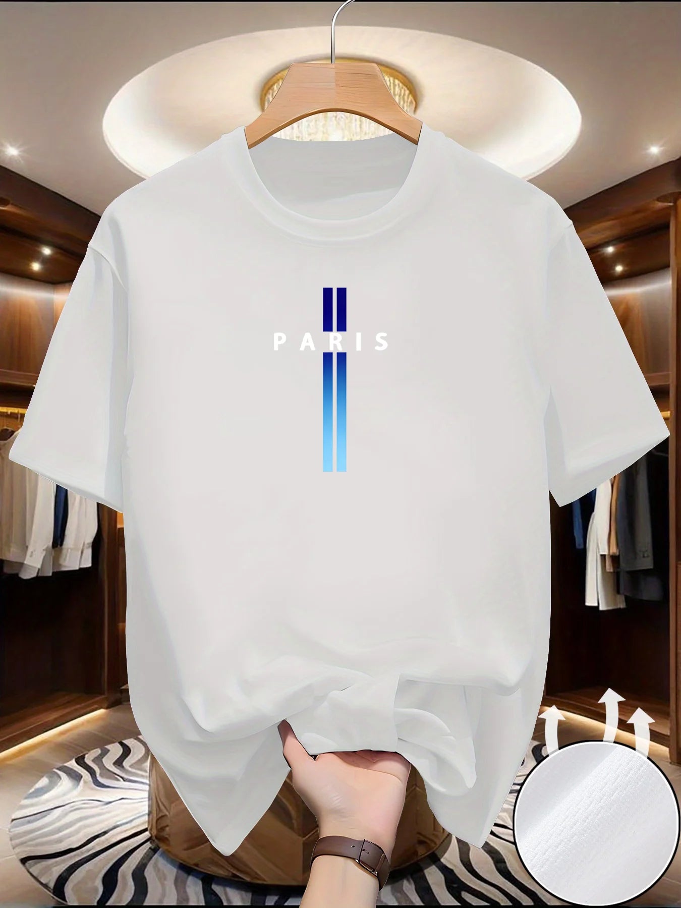 Men's Summer Exercise Blue/white gradient print T-shirts High Grade Breathable Quick Dry Short Sleeved Top Marathon Gym Fitness