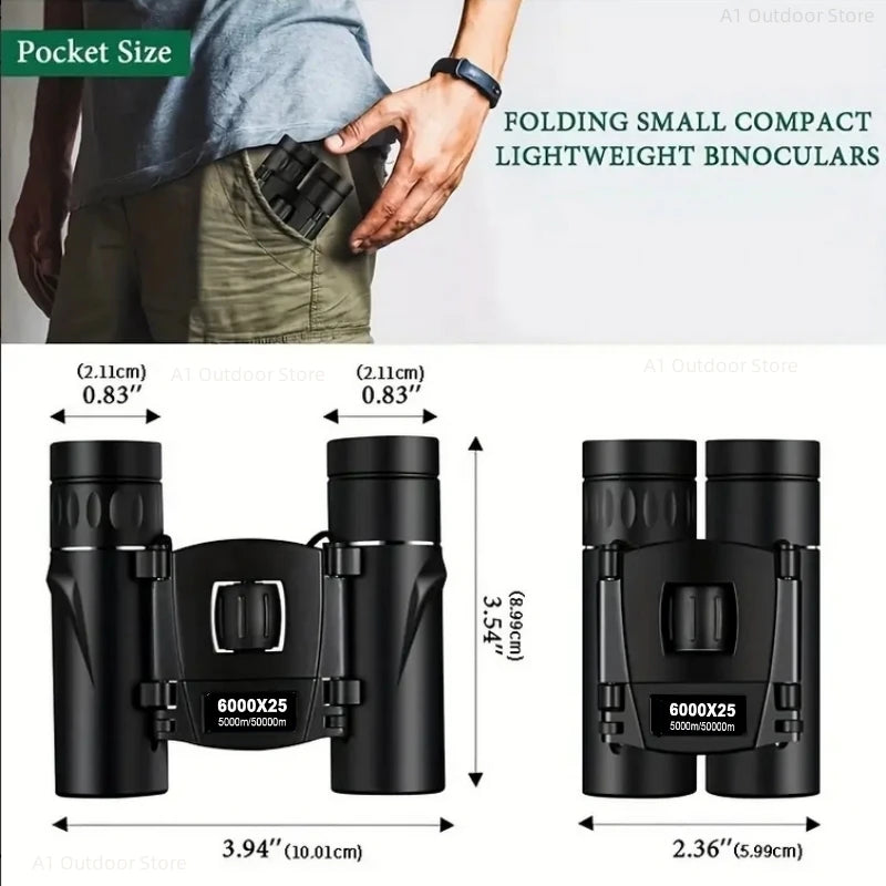 9000x25 HD Zoom Portable Powerful Binoculars Long Range BAK4 Telescope Jumelles Folding Optics for Outdoor Hunting Camping