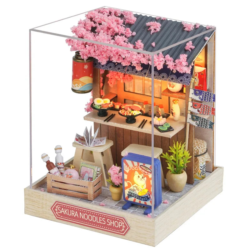 Wooden Miniature Doll House DIY Handmade Assembly Model Building Kit With Dust Cover 3D Puzzle Dollhouse Toys Birthday Gifts
