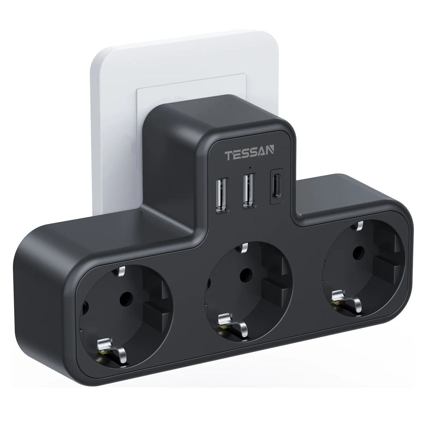 TESSAN EU Plug Power Strip with 3 AC Outlets +3 USB Ports, 6 In 1 Wall Charger Power Socket Adapter Overload Protection for Home