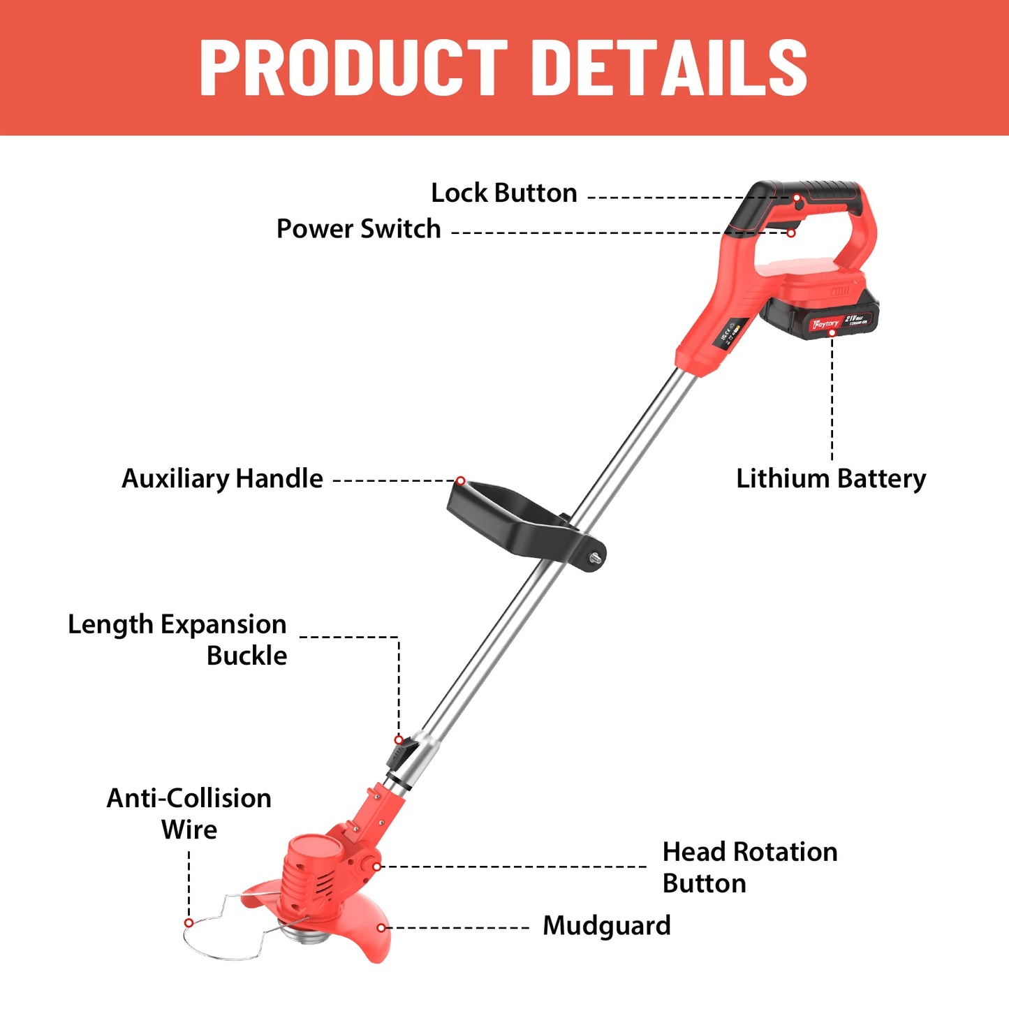 21V Cordless Weed Wacker 3 in 1 Rechargeable Weed Wacker Electric for Lawn Garden Yard,With Battery,Red