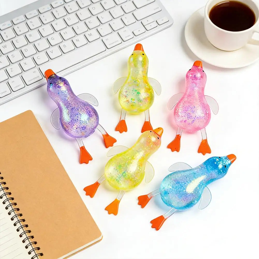 Glitter Duck Squishy Stress Relief Toy | TPR Material | Random Color | Soft Squeeze Fidget Toy for Anxiety Relief | Portable