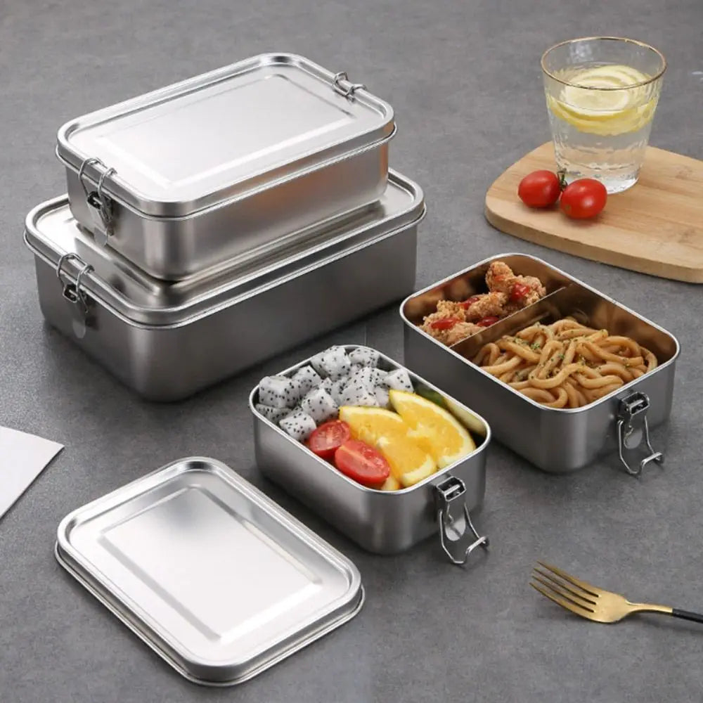 Durable Stainless Steel Bento Box Large Capacity Square Lunch Box with Lid Leakproof Lunch Container Outdoor