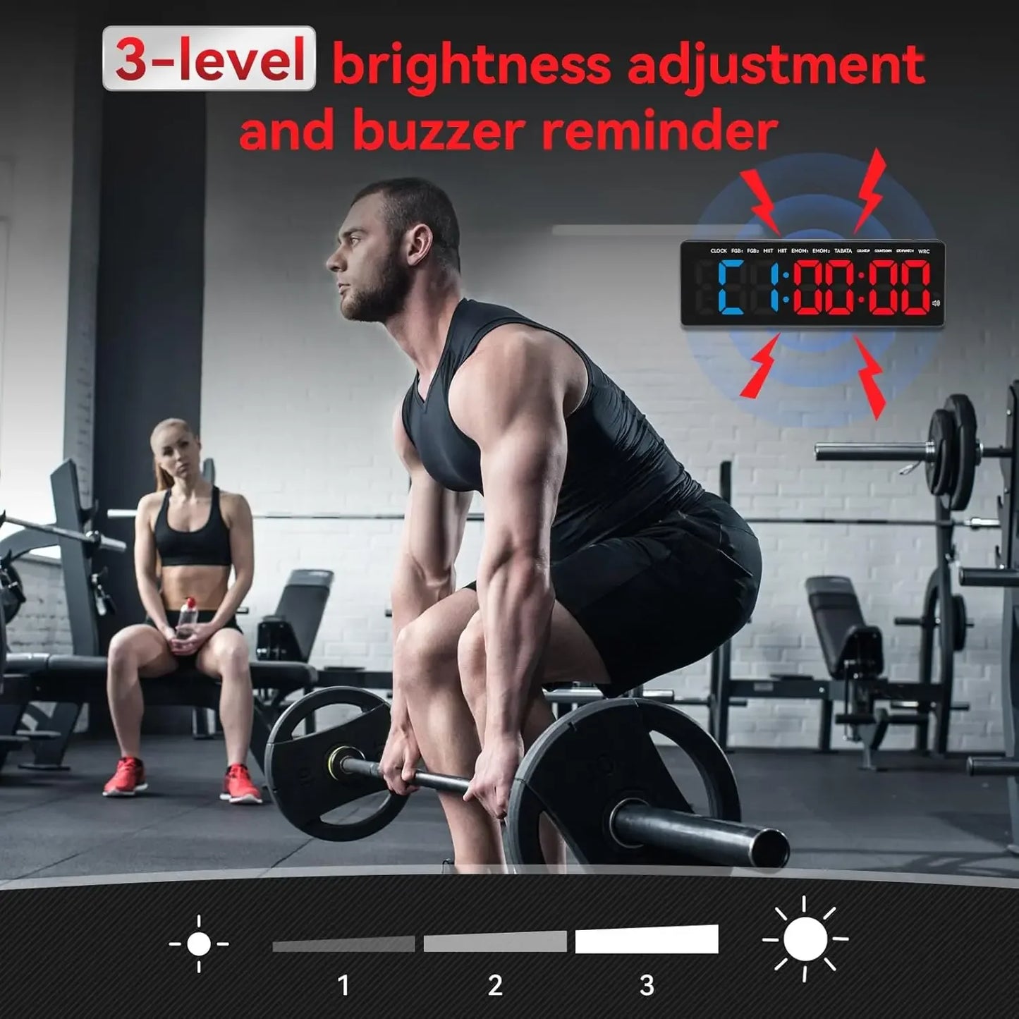 Gym Timer 3.5" Large LED Display Wall Clock Gym Interval Workout  Count Down & Up  Stopwatch Digital Timer for Fitness Home