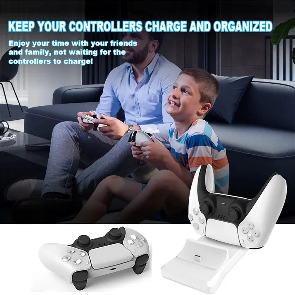 GAMINJA Dual Controller Charging Stand for Playstation 5 Controller Charger Station PS5 with Fast Charging AC Adapter 5V 1.2A