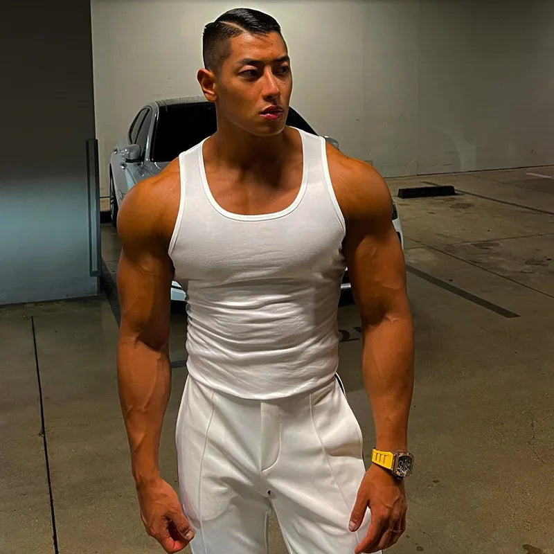 2024 New Men's Pure Cotton Tight Vest Casual Sports Tank Tops Middle-aged Sleeveless Basic Tops Quick Drying Bodybuilding Vest
