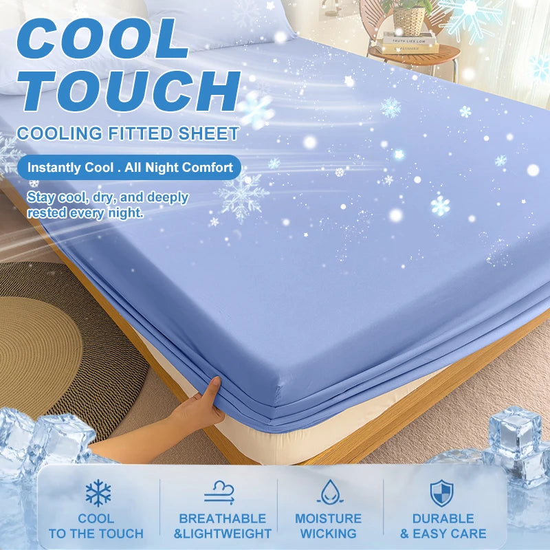 Summer Cooling Fitted Sheet Breathable Fabric With Elastic Band Solid Color Skin-friendly Fitted Sheet Cooling For Night Sleep