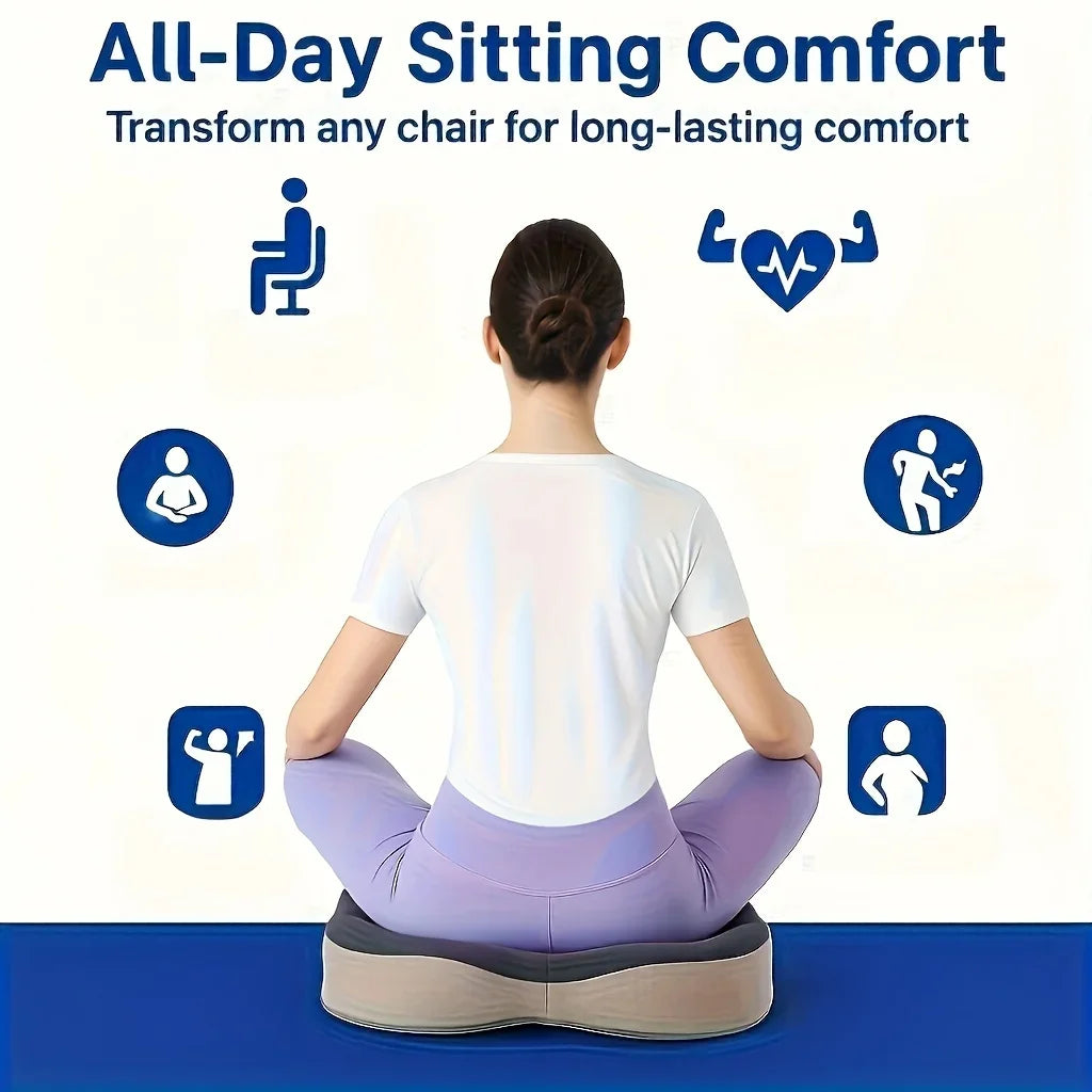 Ergonomic Memory Foam Seat Cushion for Office Chairs & Cars - Posture Support, Butt Pain Relief, Easyclean Material