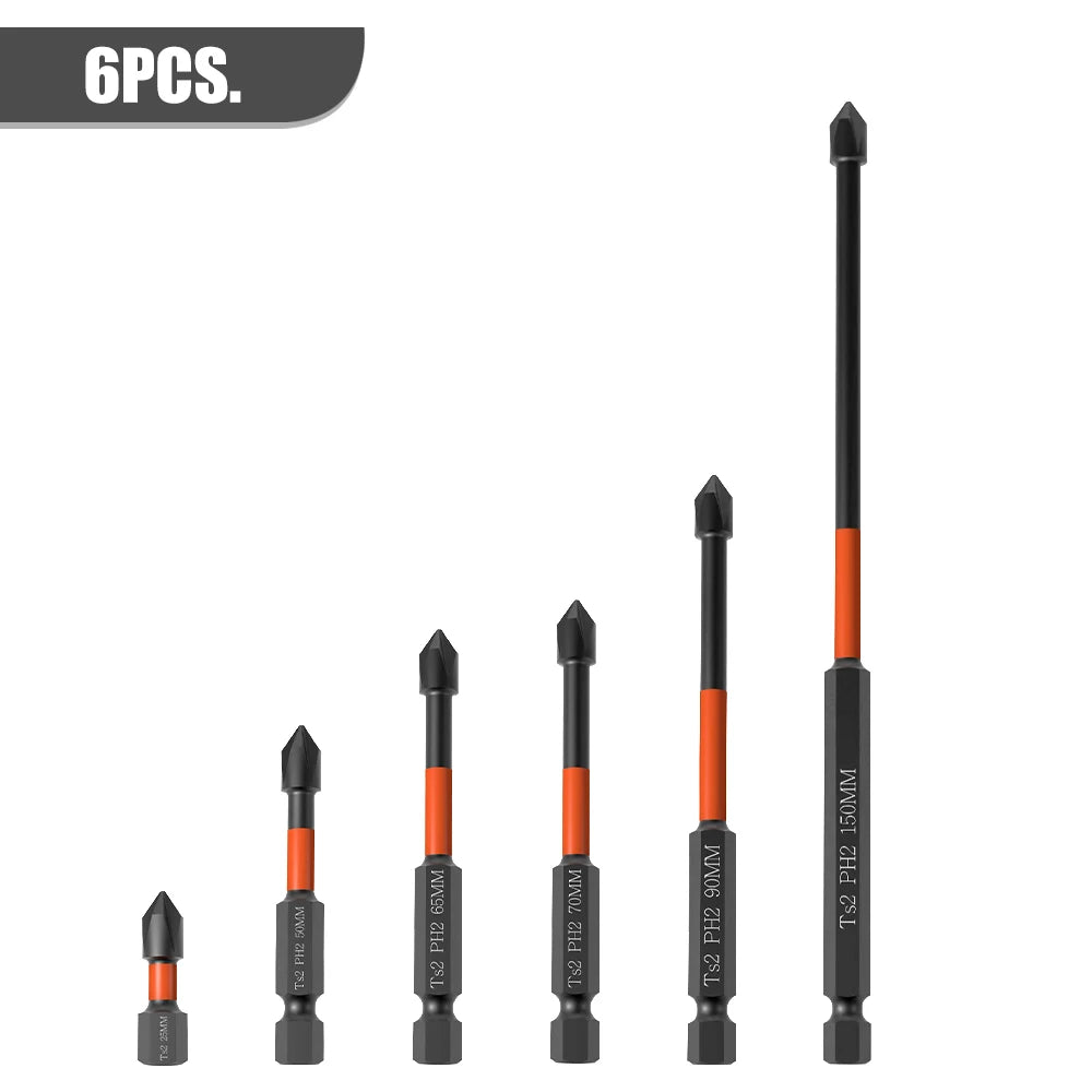Strong Magnetic Batch Head PH2 Cross Screwdriver Set Impact Drill Bit Screw Alloy Steel Non-slip Cross Screwdriver 25-150mm