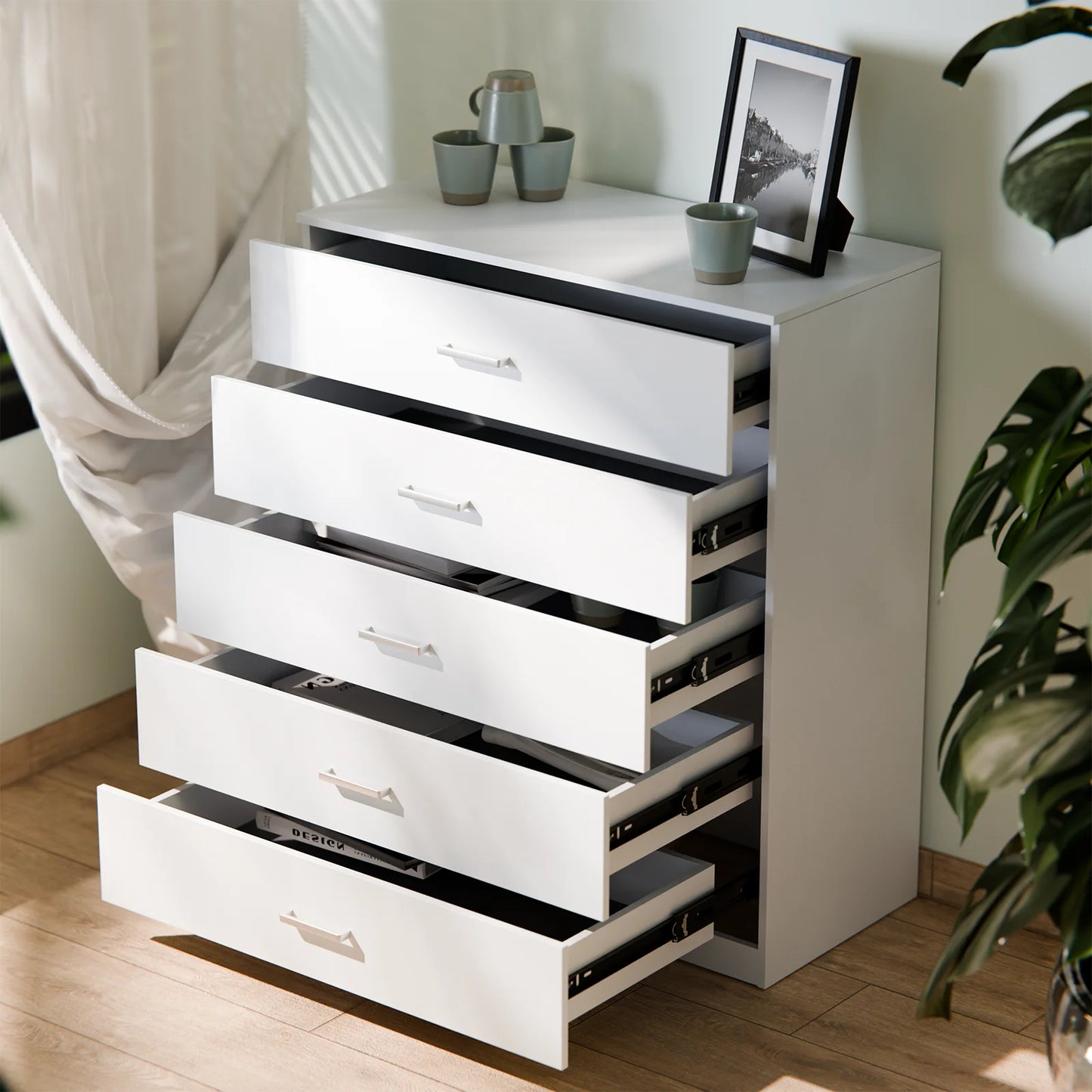 4&5 Drawer Bedroom Storage Cabinet with Metal Handles & Smooth Runners, Anti-Bowing Reinforced Frame, Modern Furniture Unit
