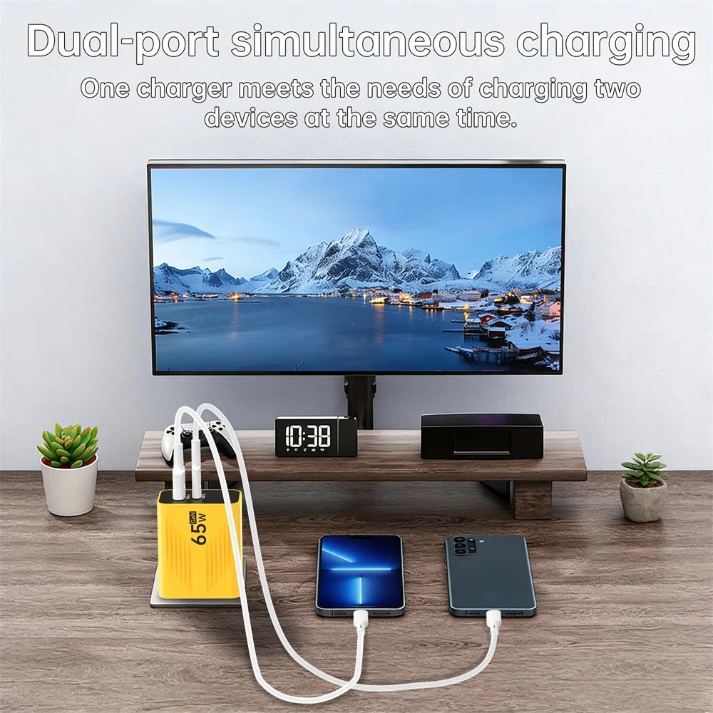 65W GaN USB C Fast Charger PD QC 3.0 Travel Wall Adapter with UK US EU Plug for iPhone Samsung Xiaomi Huawei Mobile Phone