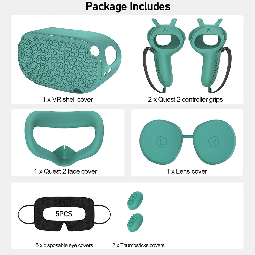 Silicone Protective Cover Shell Case For Oculus Quest 2 VR Headset Head Face Cover Eye Pad Handle Grip Button Cap VR Accessories