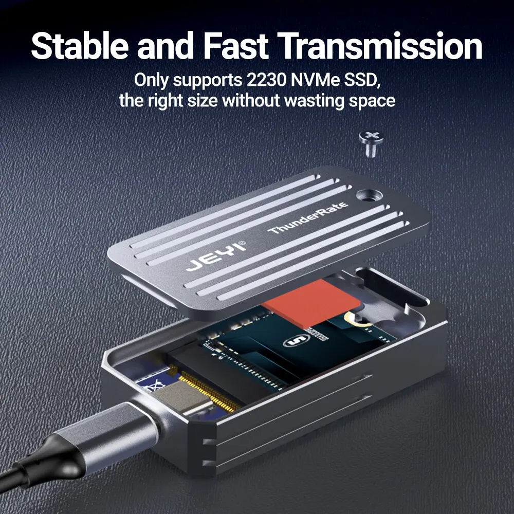 JEYI 2230 NVMe SSD Enclosure, PCIe USB3.2 10Gbps Aluminum M.2 Case Portable External Solid State Disk Box Supports UASP TRIM