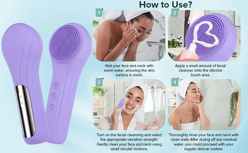 Sonic IPX7 Waterproof Facial Cleansing Brush Device Silicone Face Scrubber Exfoliator Cleaner Vibration Massager Deep Cleansing