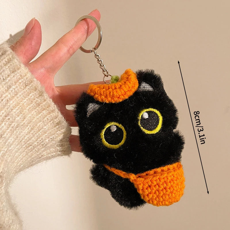Cute Black Cat Plush Pendant Keychain Pilot Little Black Cat Hanging Backpack Keychain Creative Cat Plush Phone Keychain Gift