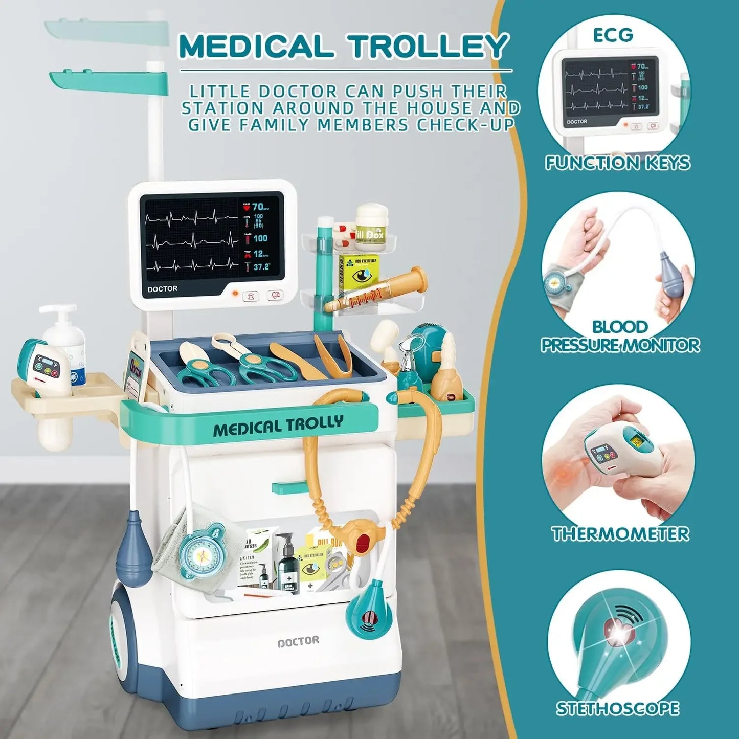 Kids Doctor Toy Pretend Doctor Playset for Toddlers with Medical Station Stethoscope Role Play Kit Medical Toy for Girls Boys
