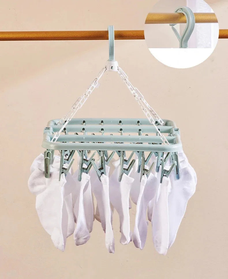 1/3PCS Foldable Drip Hanger with 32 Clips - Plastic Hanging Drying Rack for Clothes Underwear Socks Suitable for Bedroom Balcony