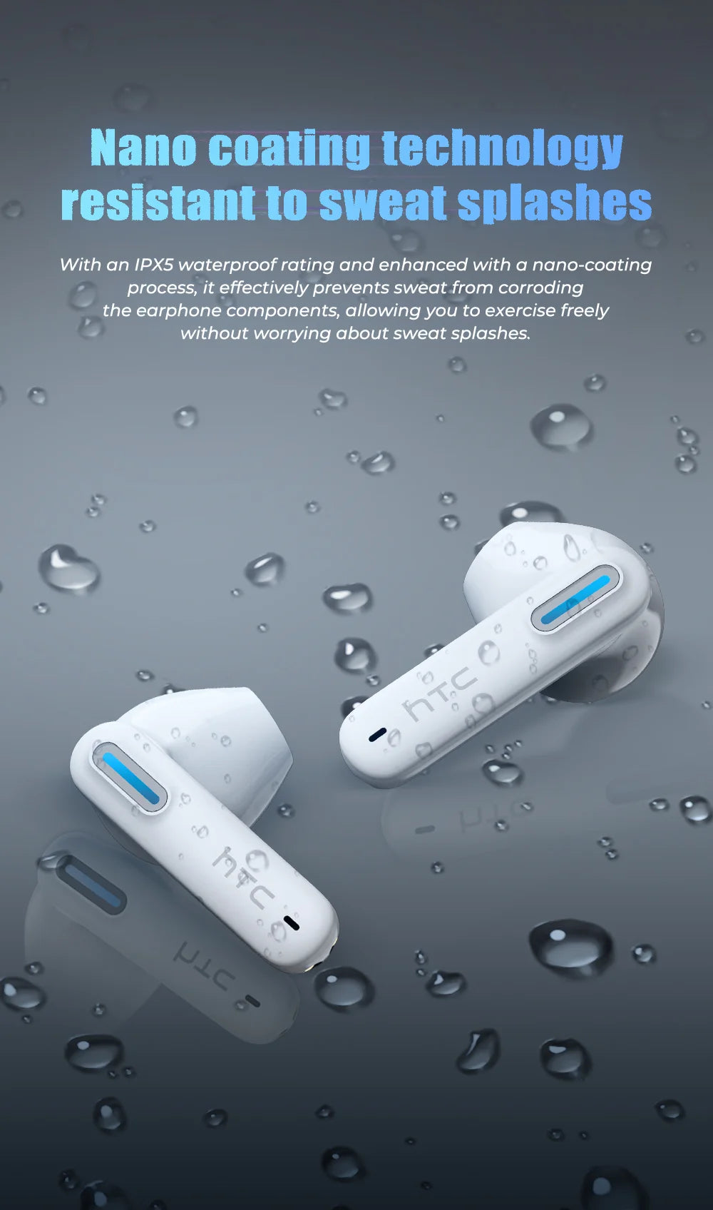 HTC NE49 Earphones Bluetooth V6.0 Noise Reduction TWS Sports Wireless Headphones with Mic Long life