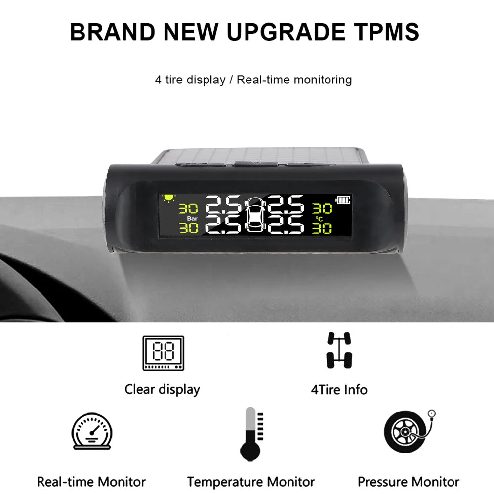 Tire Pressure Monitoring System Temperature Warning New C External Battery Version Sensors Solar TPMS Car Tyre Pressure Monitor