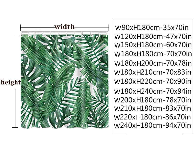 Green Plant Bamboo Shower Curtain Bathroom Bath Curtain Waterproof polyester 3D Printed Trees 180*200cm Bath Screen With Hooks