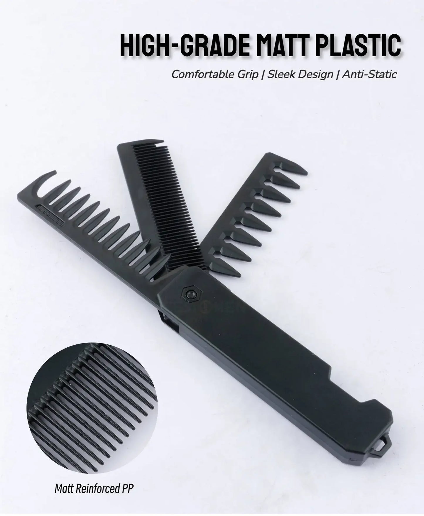 Professional 3 in 1 Pocket Folding Combs Wide Tooth Oil Head Comb Beard Combing Barber Hair Clipper Comb Salon Hair Styling Tool