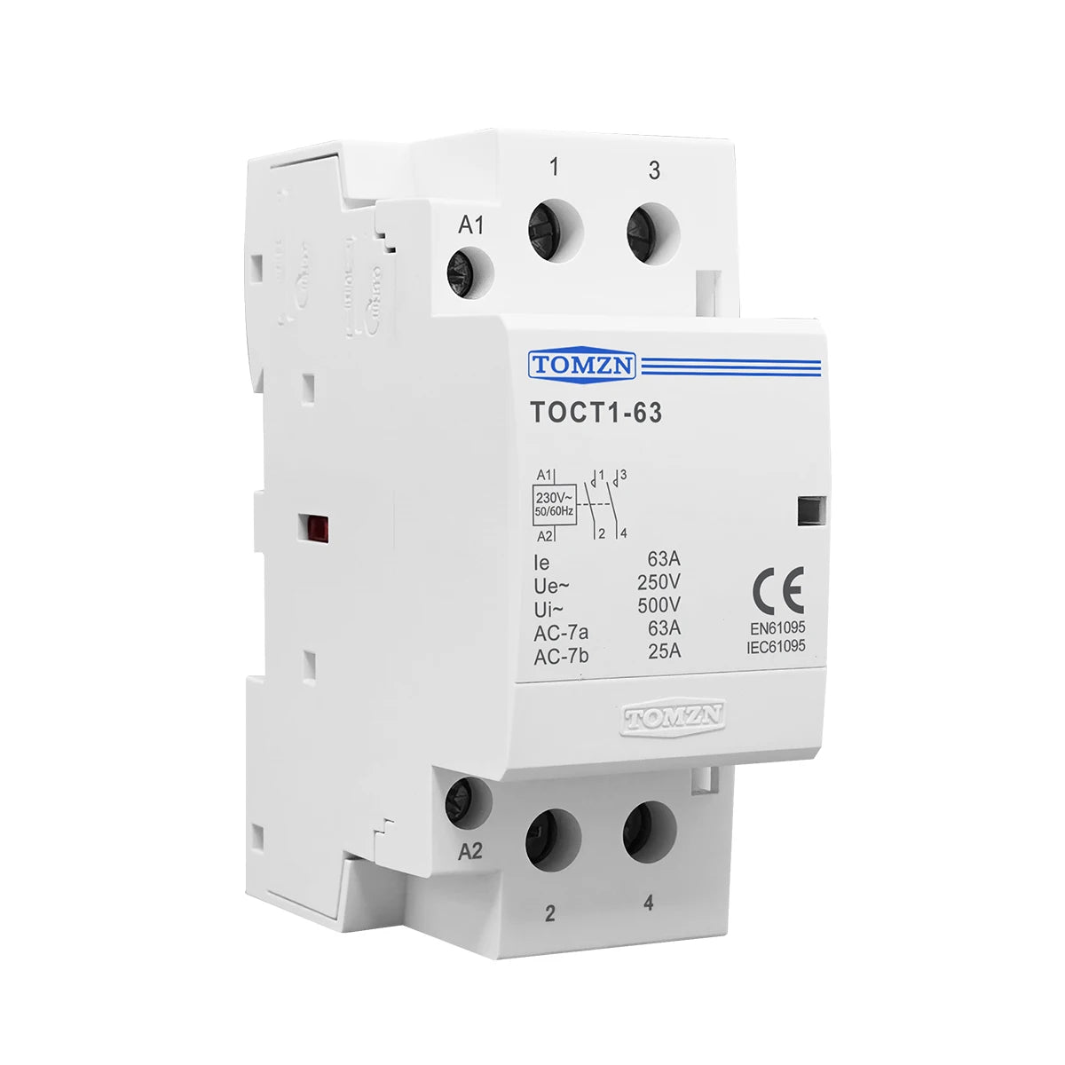 TOMZN TOCT1-63 2P 63A AC 110V/120V 220V/230V 50/60Hz Din Rail Household AC Modular Contactor 2NO/1NO1NC/2NC