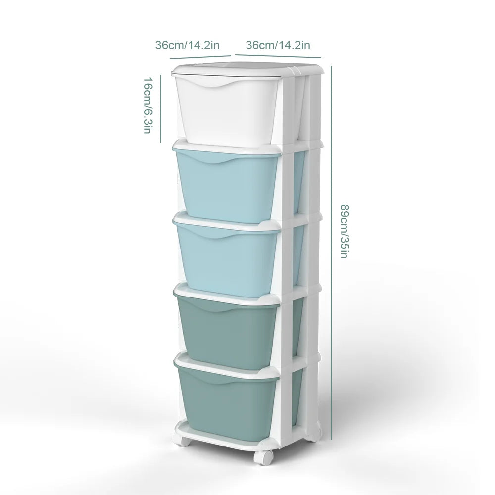 6/5 Tier Drawer Storage Cabinet Stackable Dustproof Storage Organizer with Wheels Floor-standing Storage Box Office Supplies