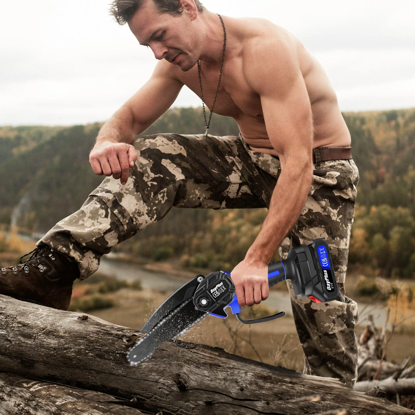 21V 6 Inch Mini Cordless Chainsaw Electric One-Hand Saw Wood Cutter for Wood Cutting Tree Trimming (1 Battery and Charger)