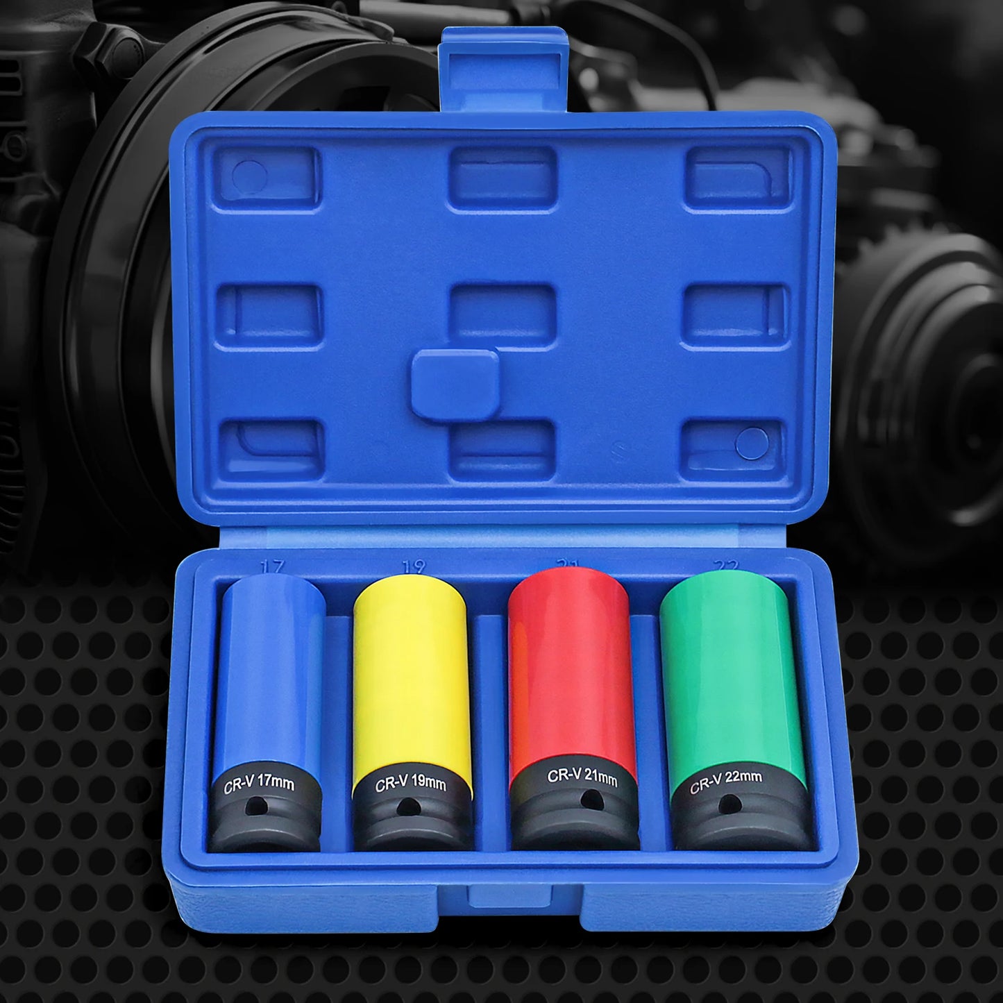 1/2" Drive Lug Nut Socket Set Drive Wheel Socket Auto Repair Protector Impact Sleeve Set 15mm, 17mm, 19mm, 21mm, and 22mm