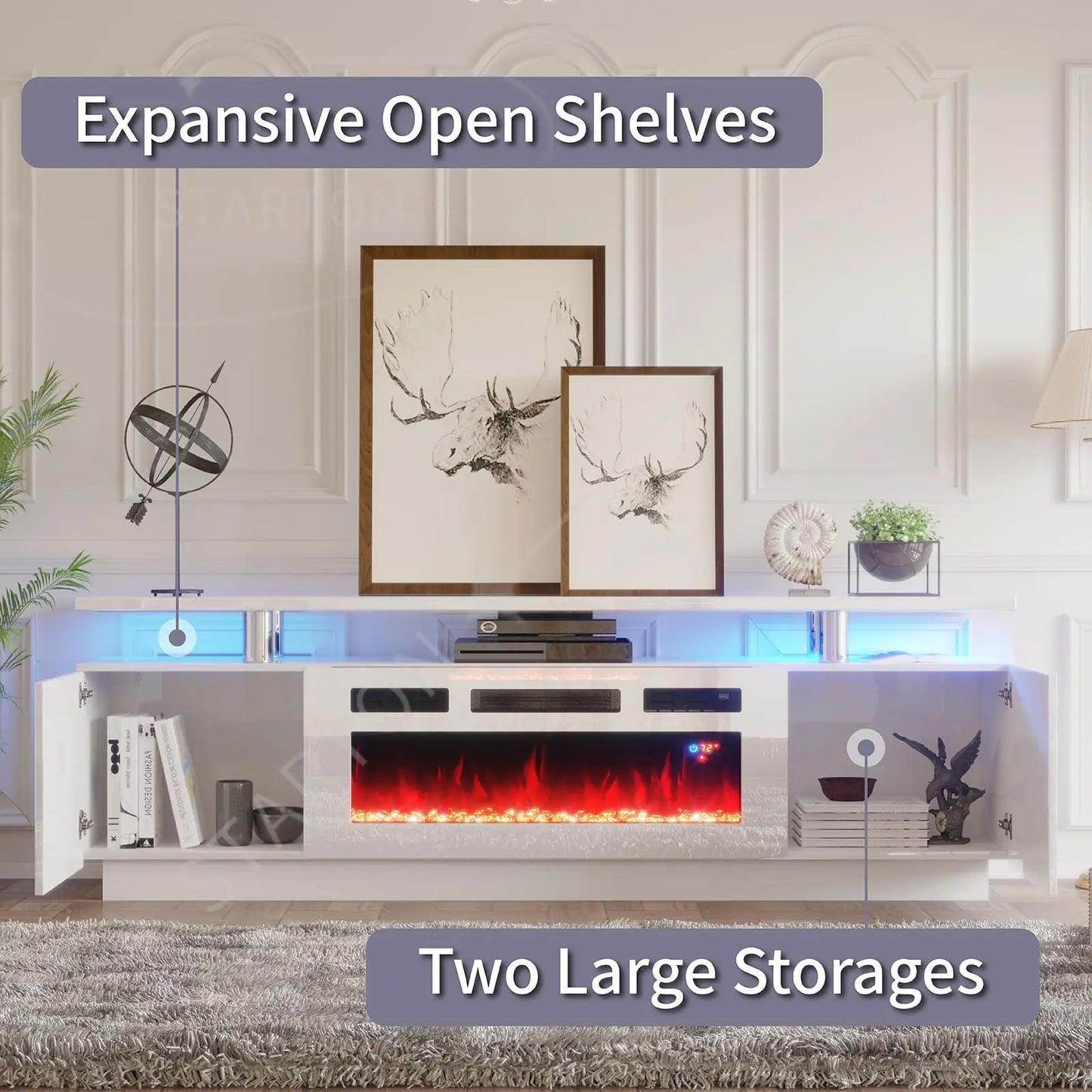 Floating Fireplace Tv Stand Modern High Gloss 72" Entertainment Center Wall Mounted Electric Fireplace Tv Media Console
