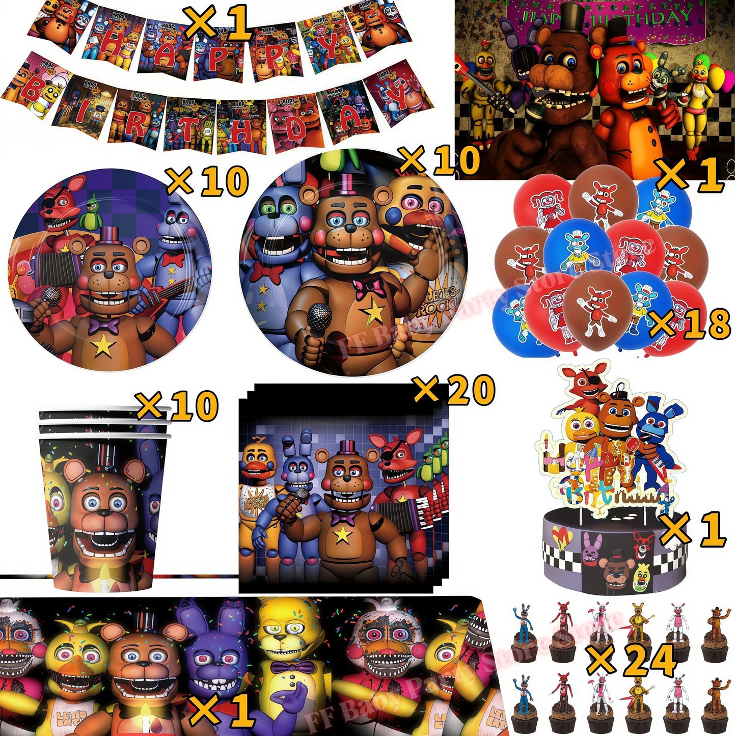Five Nights Bear Birthday Party Decorations Plate Cup Backdrop Freddyed Balloon for Kids Party Favors FNAFs Event Supplies Gifts