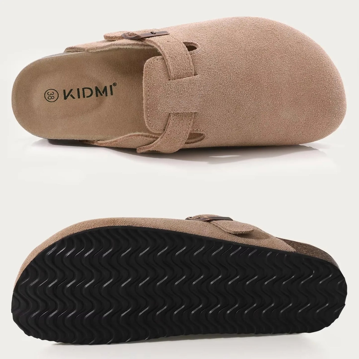 Asgard Women's Genuine Leather Clogs Soft Cork Footbed Cow Suede Mules With Adjustable Strap Fashion Comfort Slip on Slippers