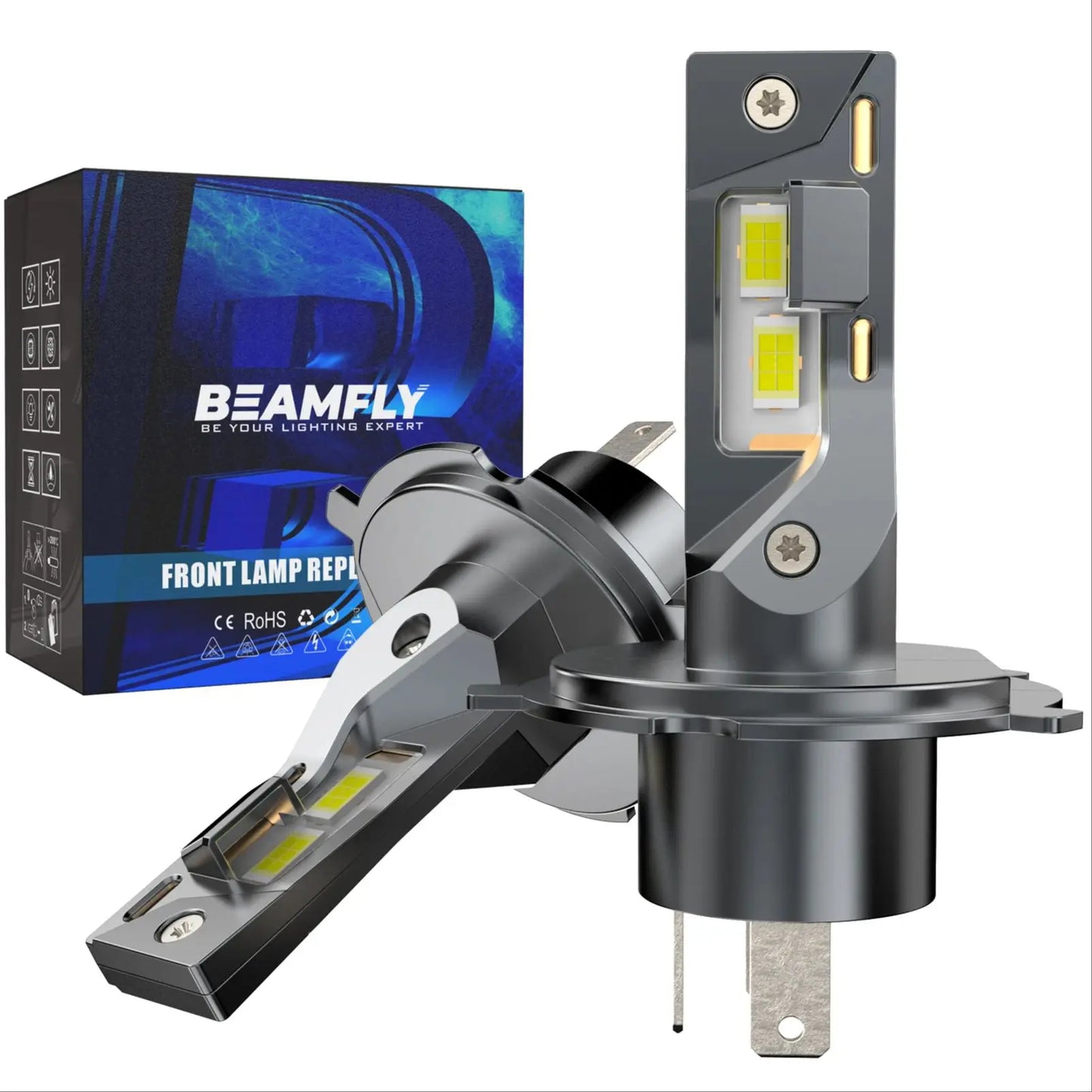 BEAMFLY 100W LED H4 Headlight Bulbs H7 Canbus Wireless Diode Light 6500K White 20000LM CSP Plug&Play Car Headlight Assemblies