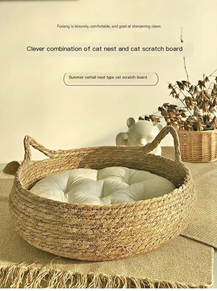 Four Seasons Universal Pure Handmade Vine Woven Cat Nest Seasonal Warmth Pad Detachable Washable Winter Pet Supplies Accessories