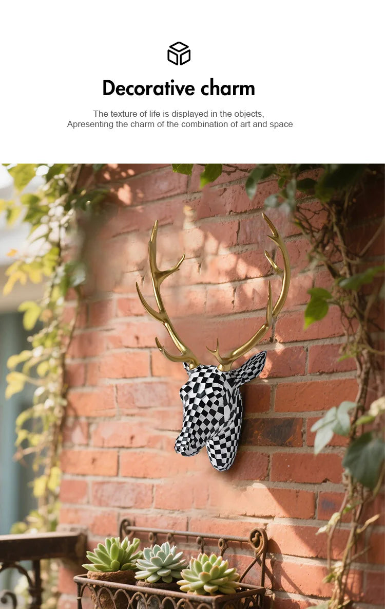 Modern Mosaic Deer Head Wall Decor Resin Art Sculpture 3D Animal Trophy for Living Room Office Bar Cafe Wall Hanging Decoration