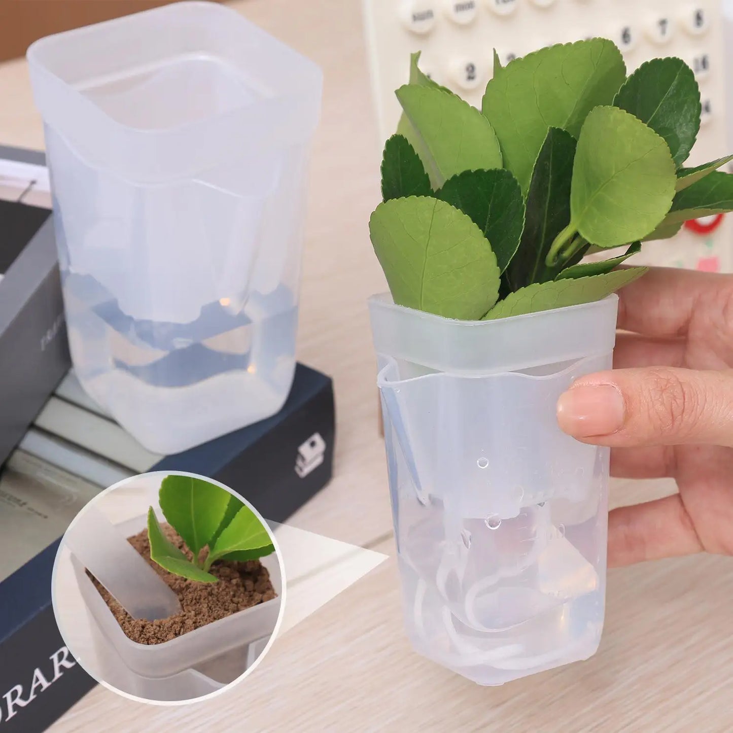 Transparent Flower Plant Pot Self Watering Planter Drainage Holes Seedling Propagation Container Household Garden Accessories