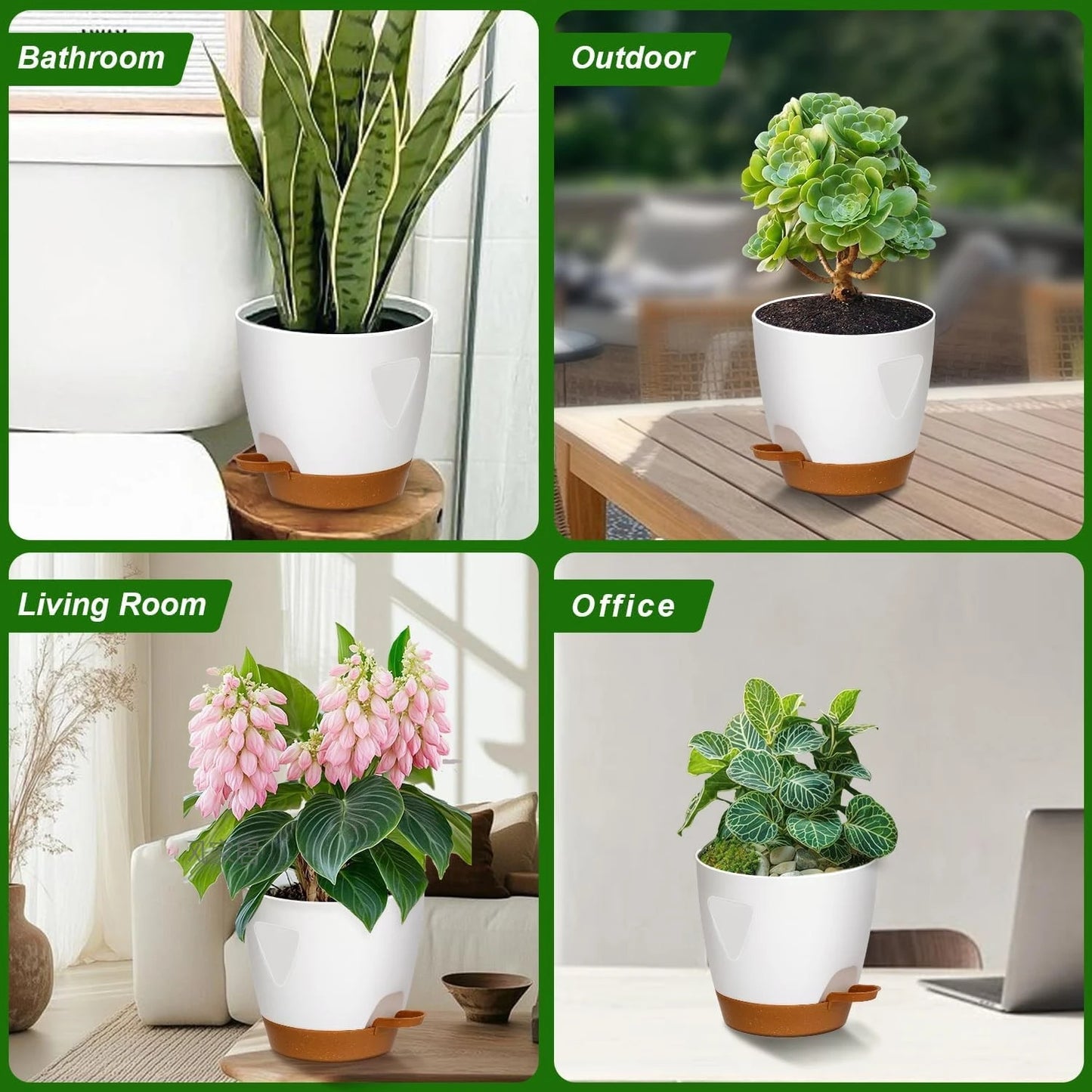 Indoor Decorative Flower Pot with Drainage Hole, 6-Pack, Self-Watering Pot, 20cm Diameter, Plastic Flower Pot with Tray,