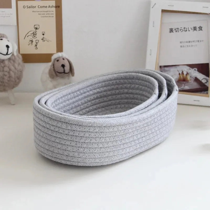 Nordic Cotton Rope Woven Storage Baskets Organize Boxs Desktop Sundries Organize Basket Sundries Key Cosmetics Storage Box